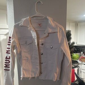 True Religion White Denim Jacket with Red Accents